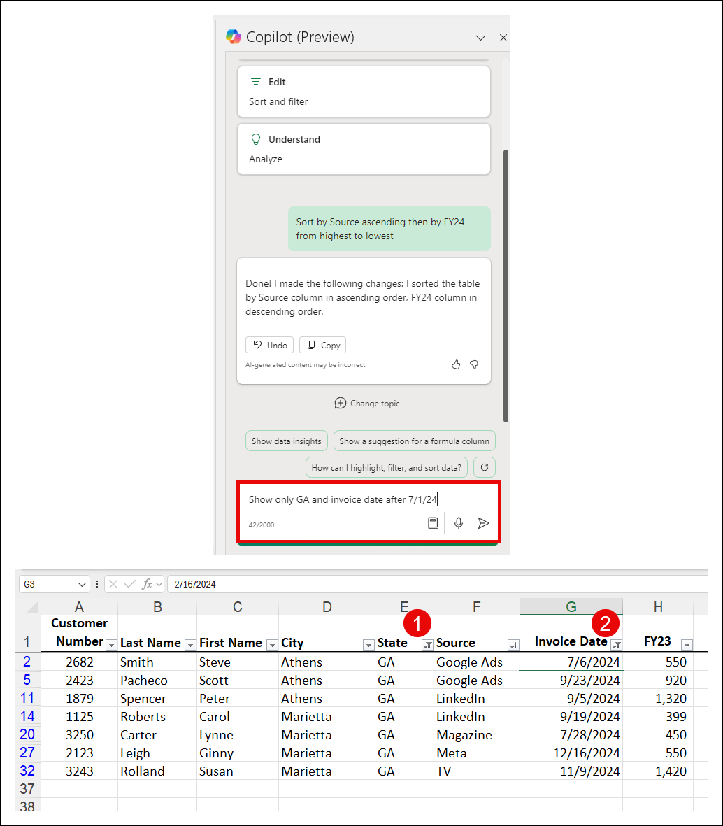 Copilot - Filter by multiple columns
