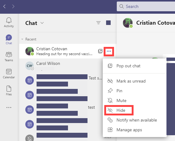Teams Chats - Hide Chat