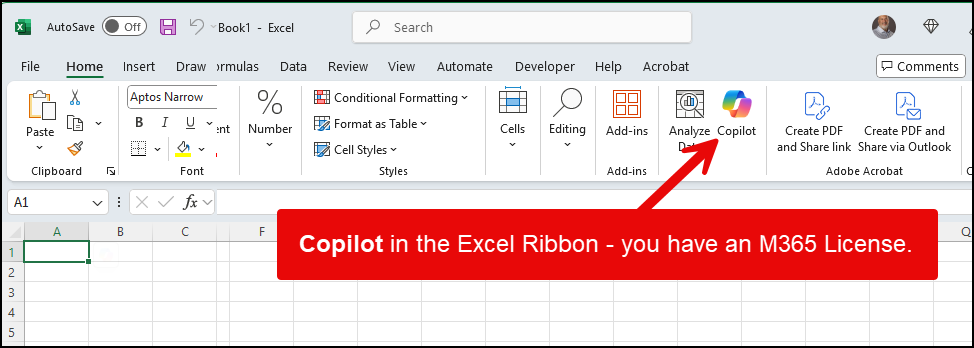 Microsoft 365 Copilot in the Excel Ribbon