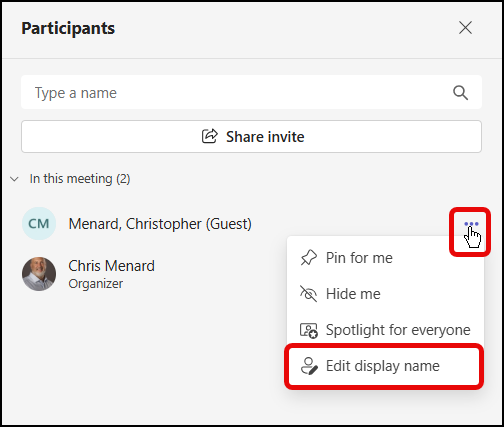 Edit Display Name in Teams Meeting