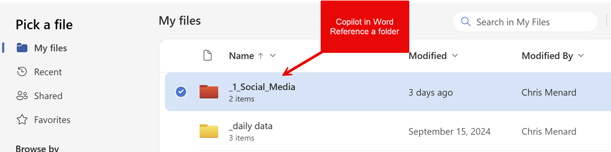 Copilot in Word - Reference a Folder
