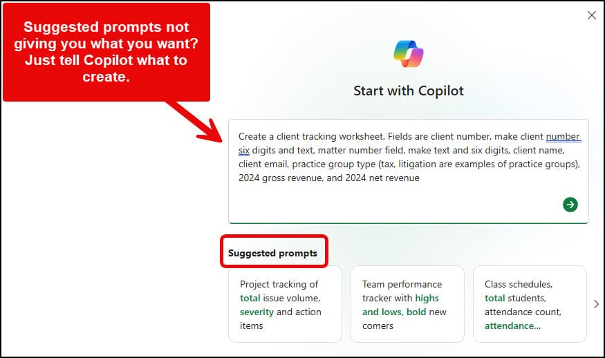 Copilot in Excel - Create spreadsheets from prompts