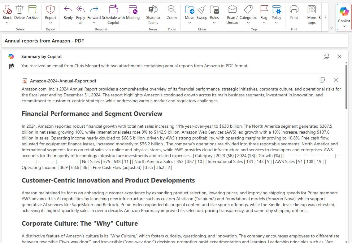 Copilot in Outlook Summarize Files