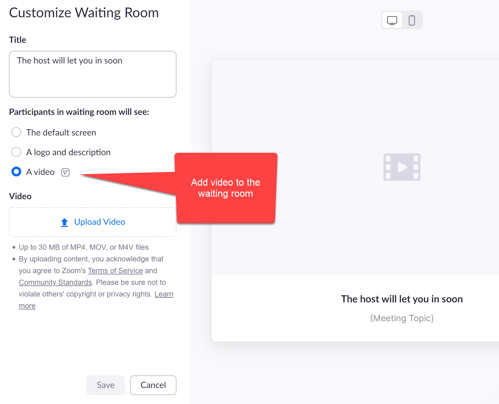 Add video to the Zoom waiting room