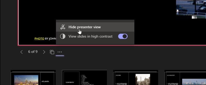 Hide or show the presenter view that also hides your speaker's notes Hide or show the presenter view that also hides your speaker's notes