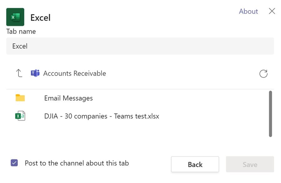 Add Excel as a tab in Teams channel