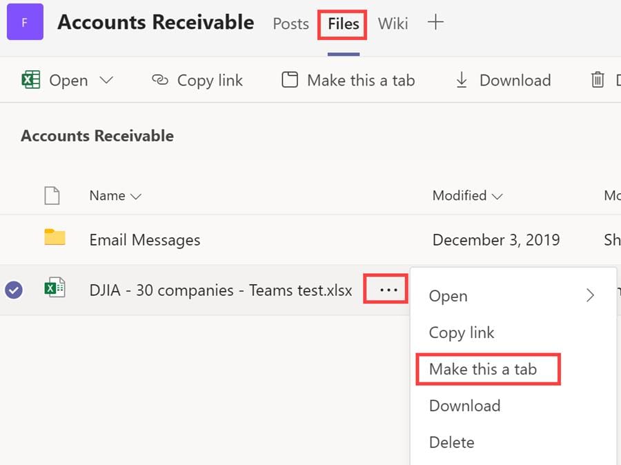 Files - Make this a tab in Teams