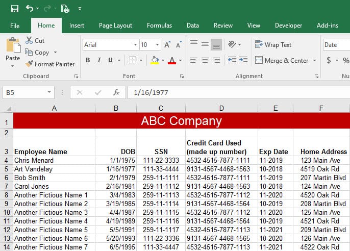 Fictitious names password