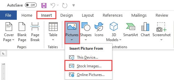 Insert - Picture - Stock Images MS Office 365