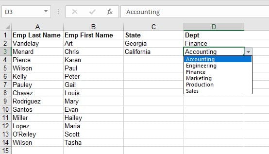 Dept drop-down