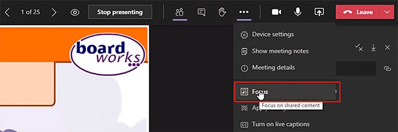 Focus mode in Teams Meetings to help users focus on the presentation