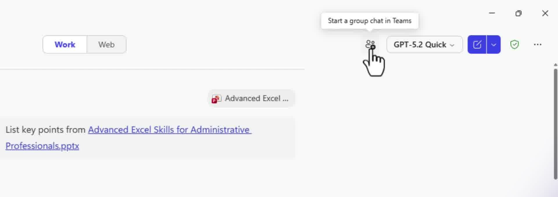 Start a group chat in Teams button displayed below the Copilot response