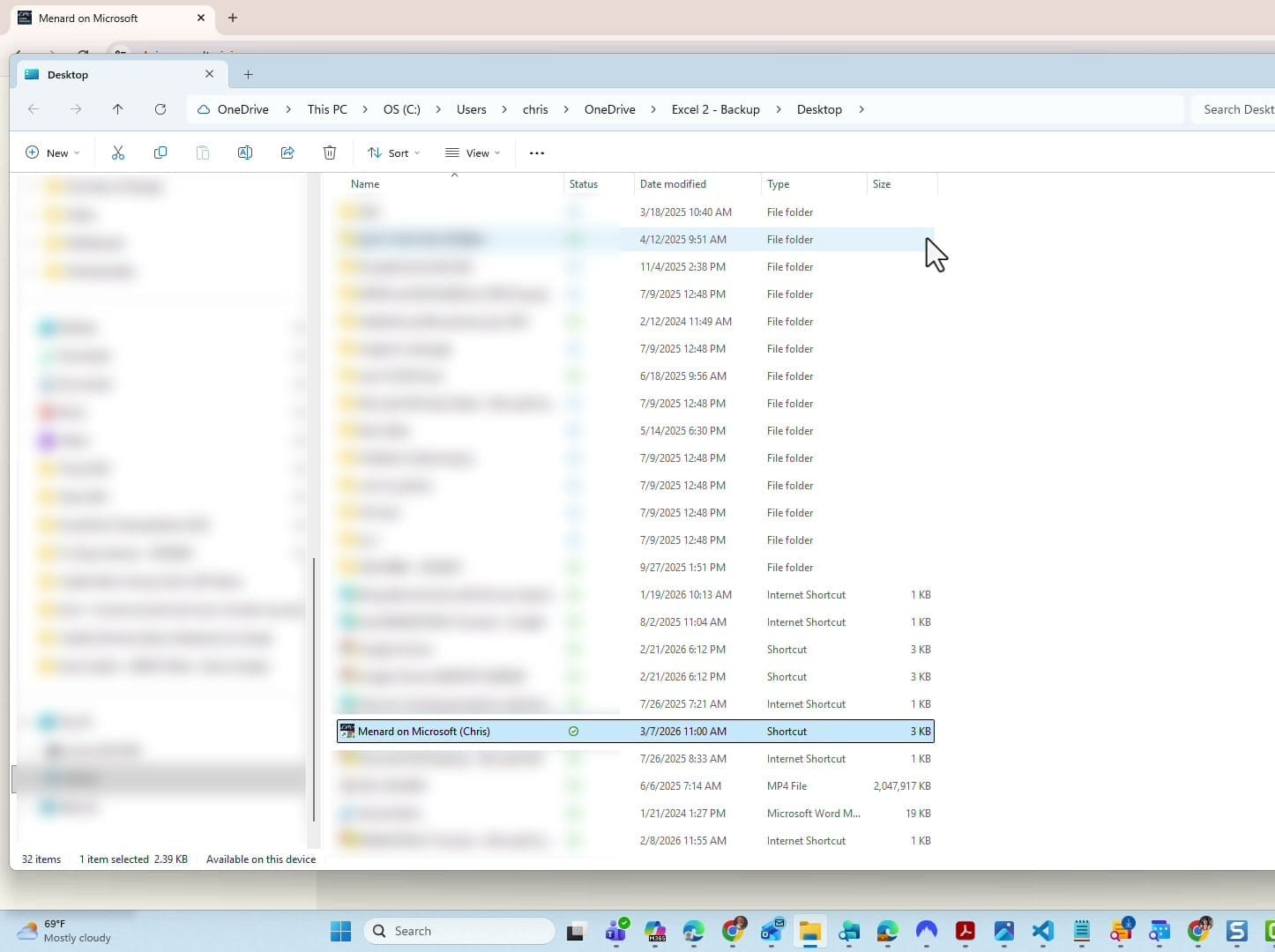 File Explorer showing the newly created website shortcut selected