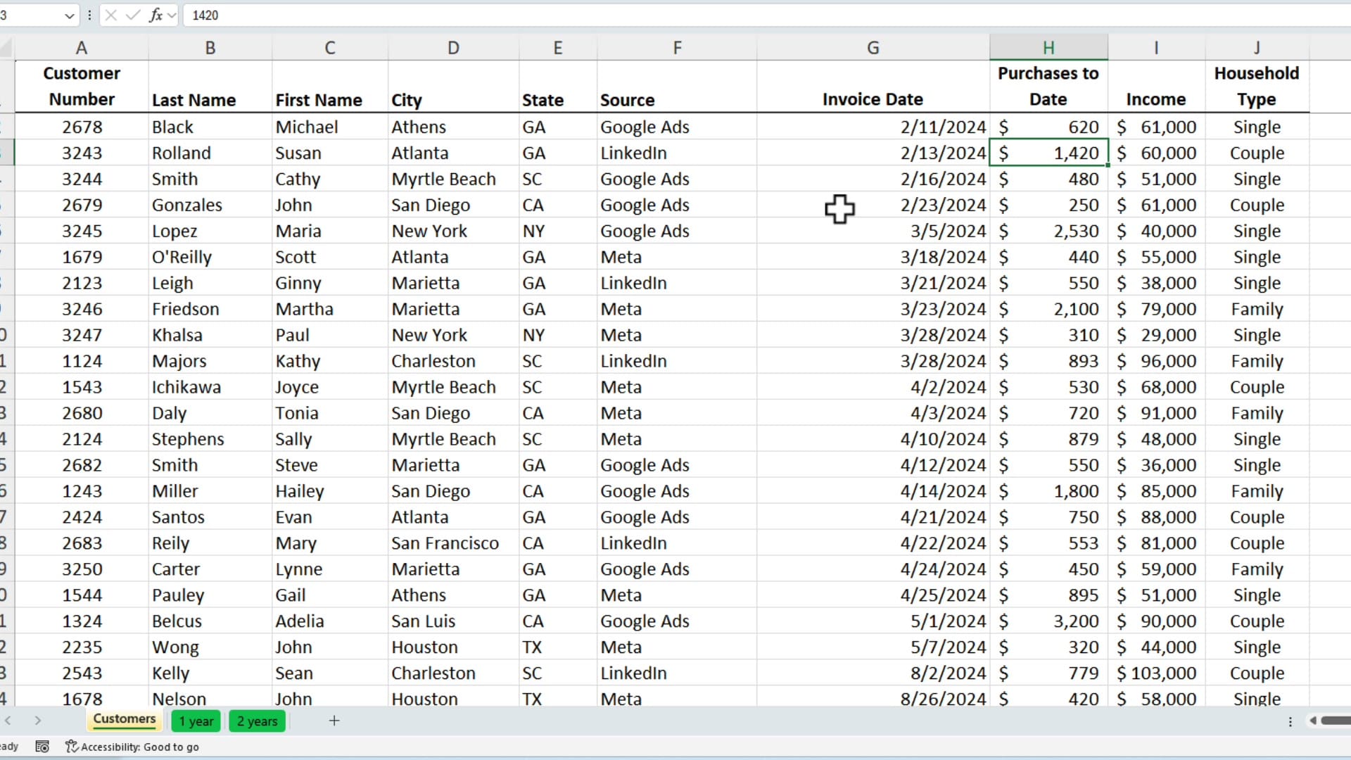 Excel spreadsheet showing the cleaned data with proper capitalization, correct spelling, and consistent formatting