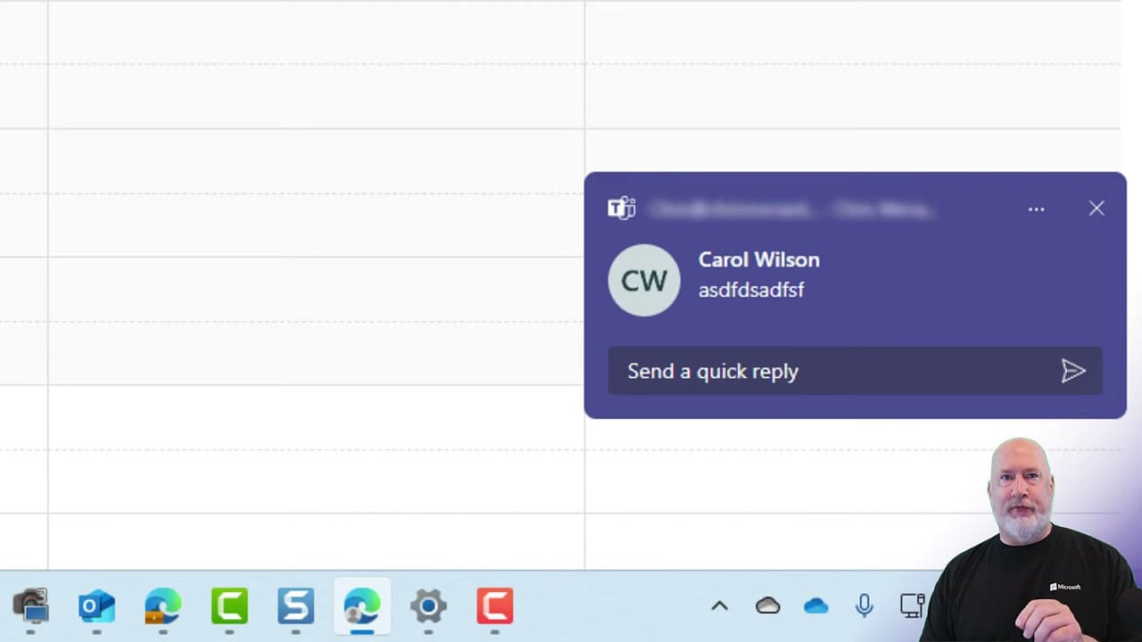Teams notification banner appearing in the bottom right corner of the screen