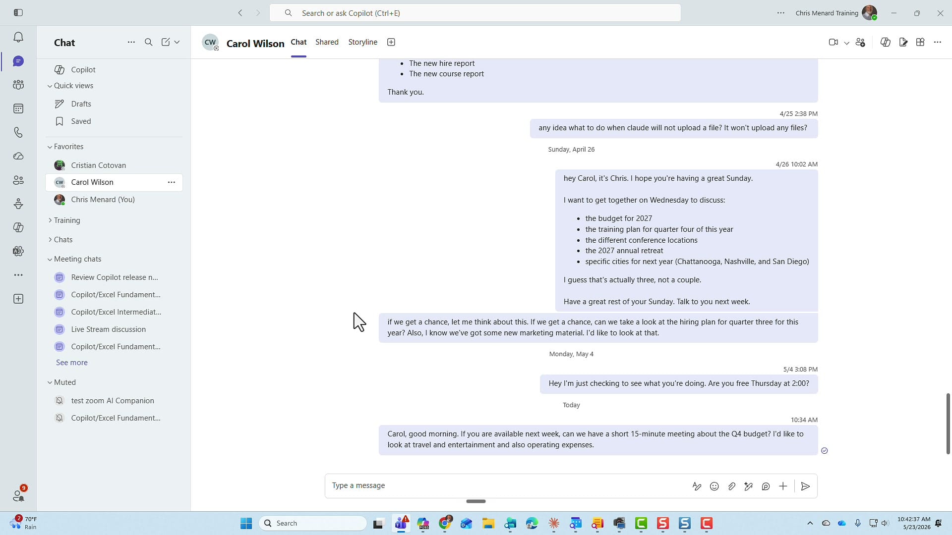 Microsoft Teams sidebar showing a muted regular chat that stayed in Favorites instead of moving to the Muted section