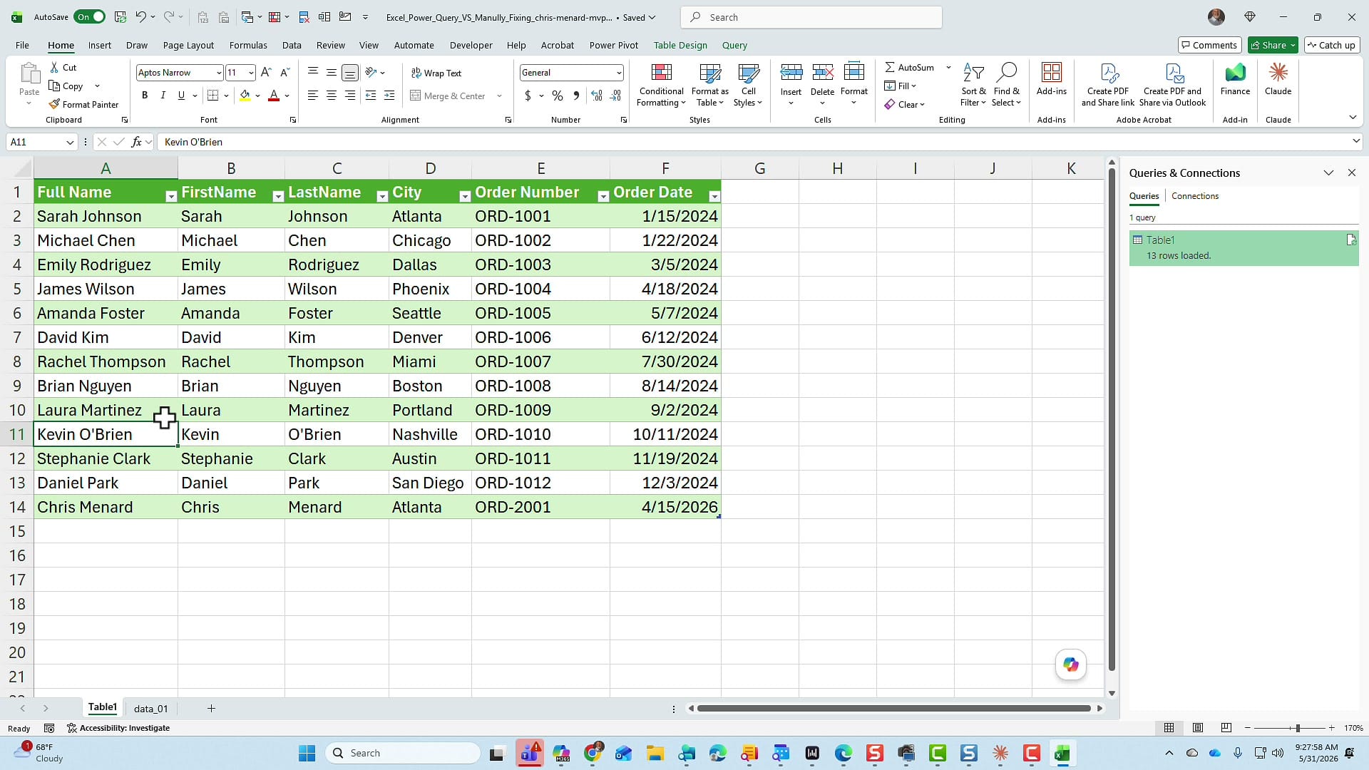 Power Query output refreshed with a new record cleaned automatically
