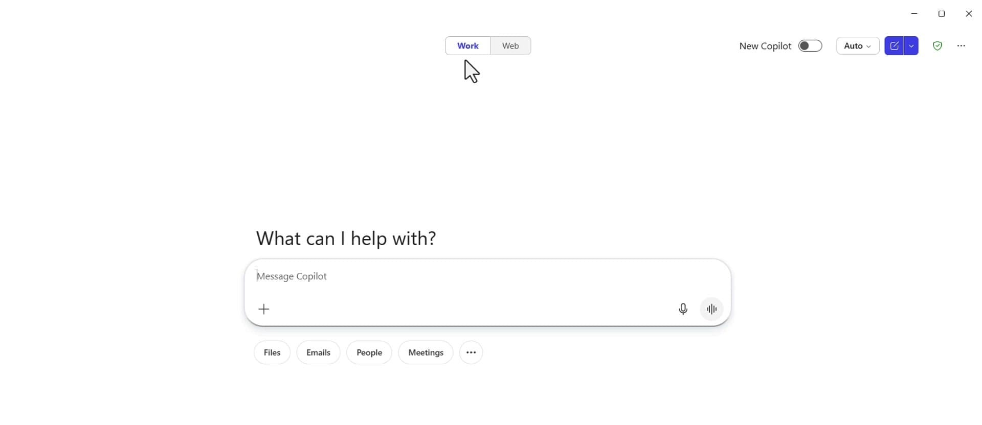 Microsoft Copilot Chat with the classic Work and Web toggle restored at the top