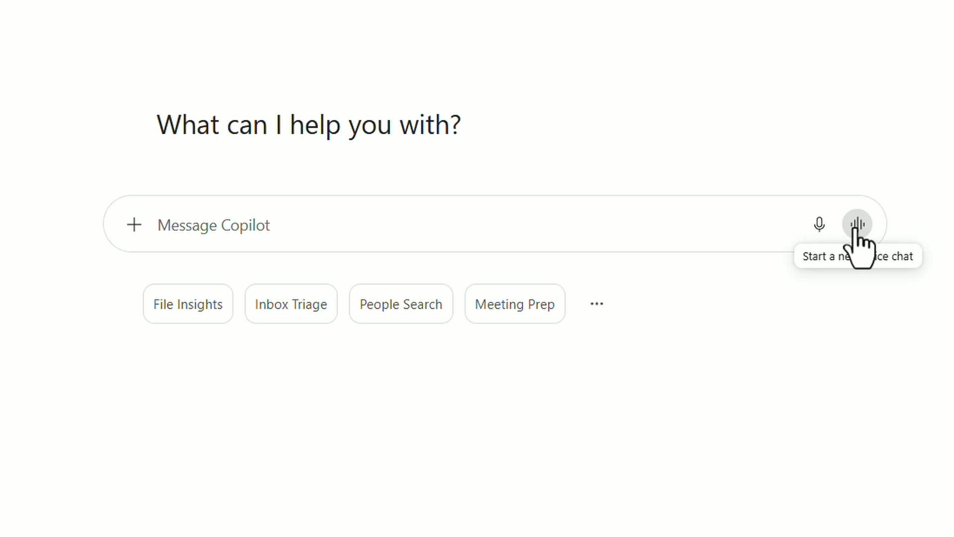 The Start a new voice chat button at the right end of the Copilot message box