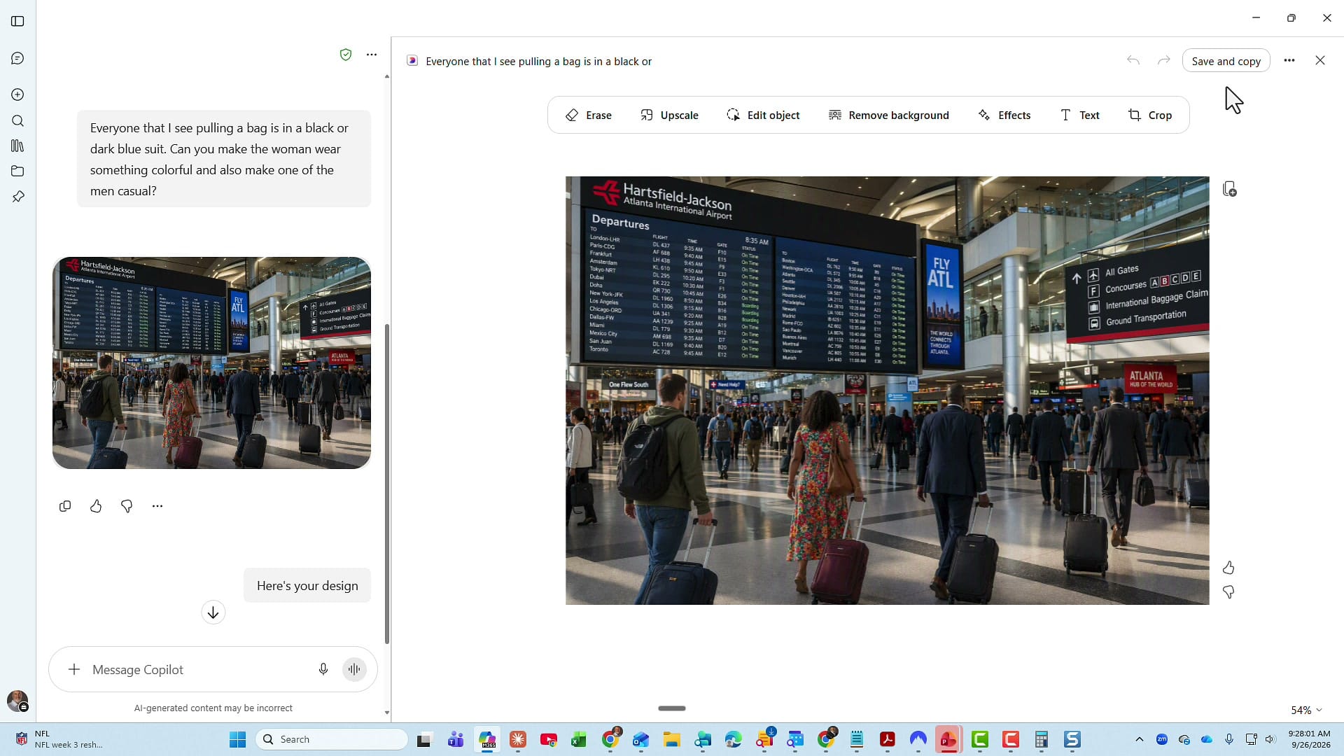 Updated airport image with a woman in a colorful floral dress and a man in a casual jacket with a backpack