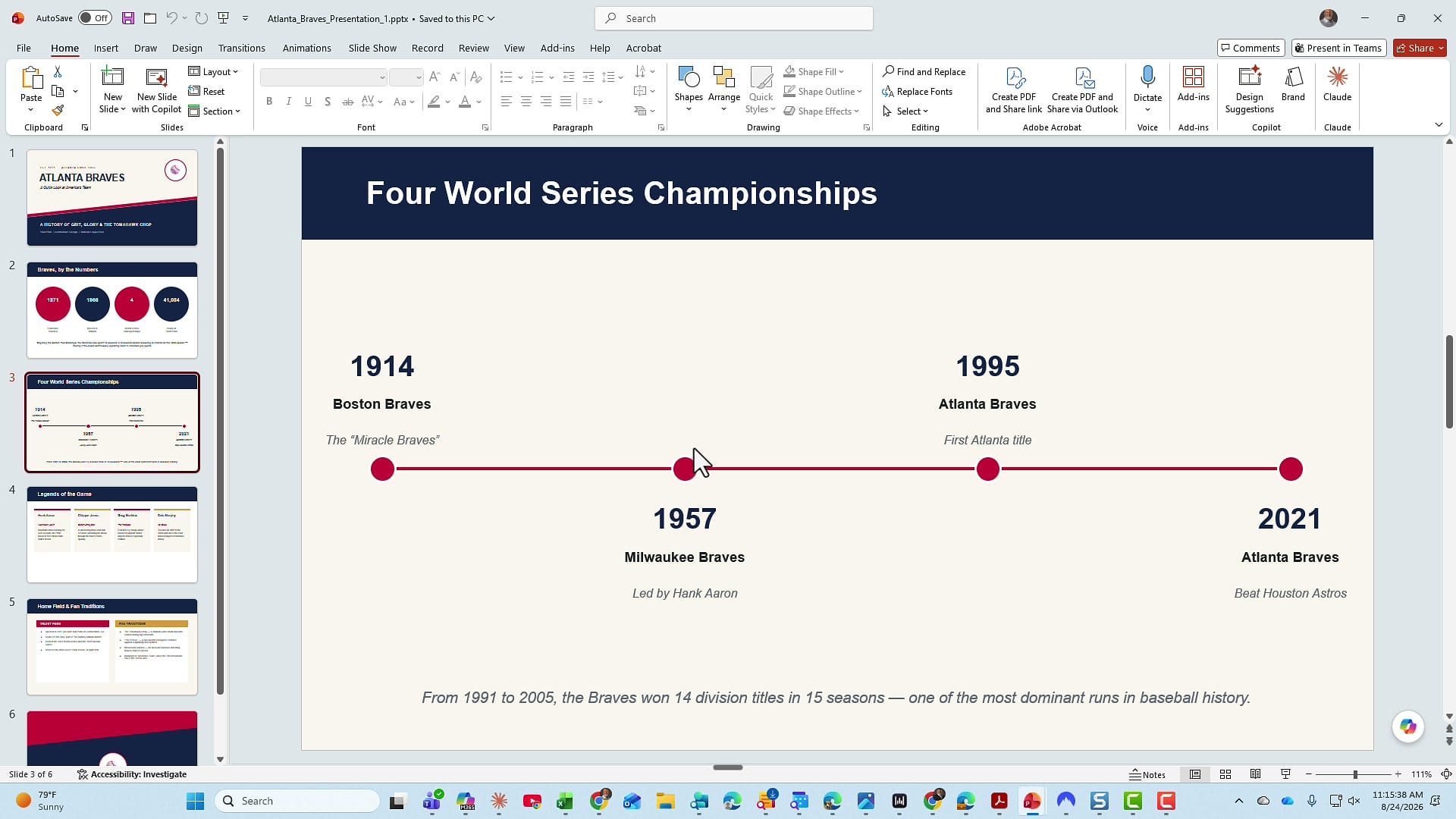 Original Four World Series Championships slide laid out as a timeline