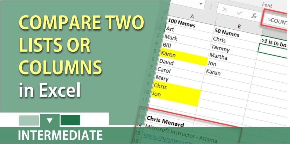 Compare two lists or columns in Microsoft Excel