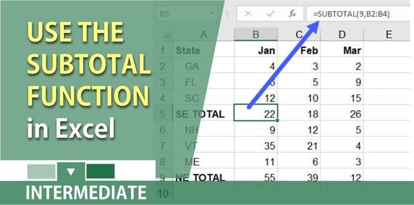 Use the subtotal function in Excel to get totals of totals