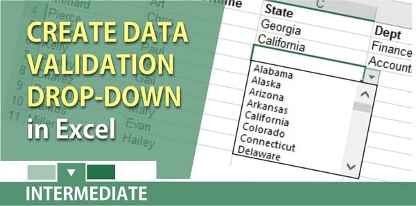Create a data validation drop down list in Excel