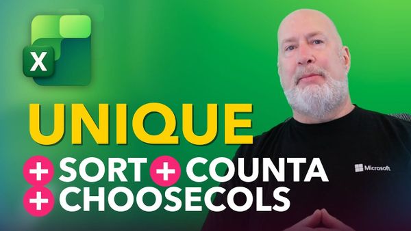 video thumbnail for 'How to Combine: UNIQUE, CHOOSECOLS, COUNTA, SORT in Excel'