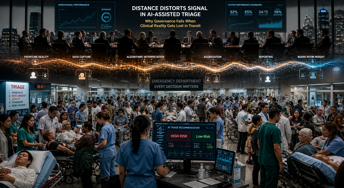 Distance Distorts Signal in AI-Assisted Triage : Why Governance Fails Before the Algorithm Does