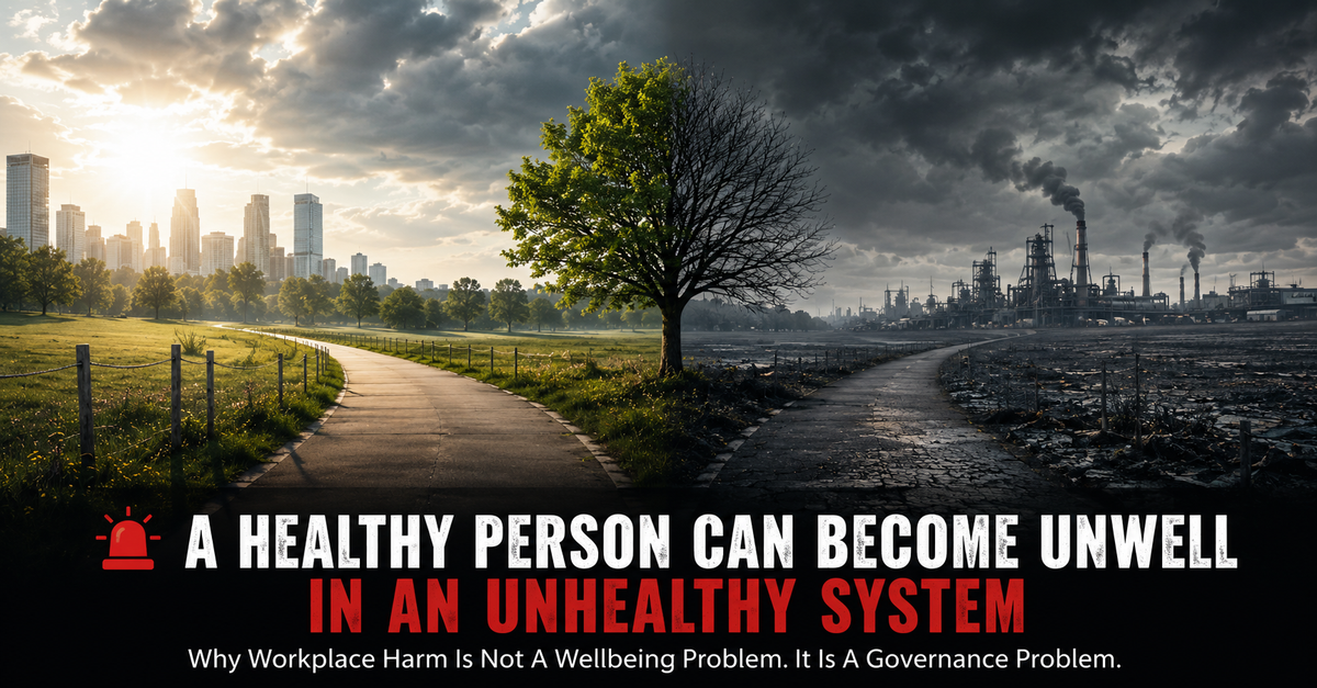 🚨 A HEALTHY PERSON CAN BECOME UNWELL IN AN UNHEALTHY SYSTEM :  Why Workplace Harm Is Not A Wellbeing Problem : It Is A Governance Problem.