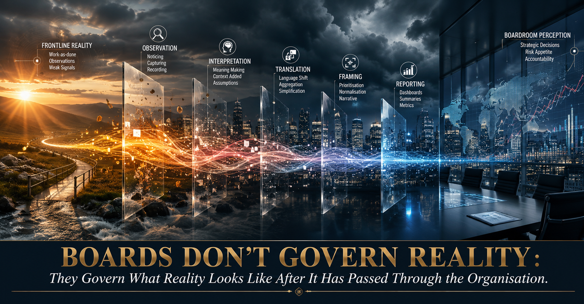 BOARDS DON'T GOVERN REALITY : They Govern What Reality Looks Like After It Has Passed Through the Organisation.