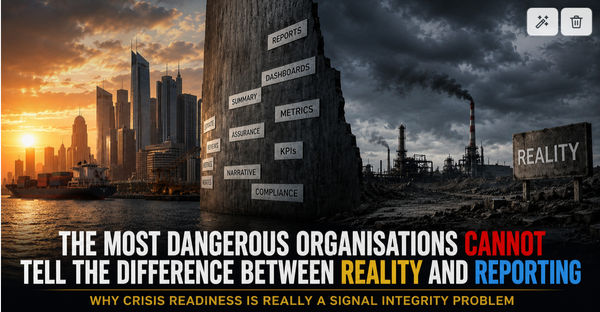 🚨 THE MOST DANGEROUS ORGANISATIONS CANNOT TELL THE DIFFERENCE BETWEEN REALITY AND REPORTING : Why Crisis Readiness Is Really A Signal Integrity Problem .