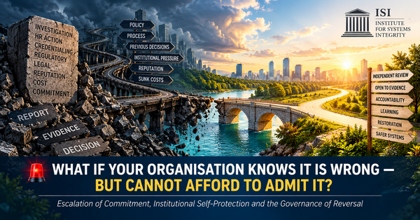🚨 WHAT IF YOUR ORGANISATION KNOWS IT IS WRONG — BUT CANNOT AFFORD TO ADMIT IT? Escalation of Commitment, Institutional Self-Protection and the Governance of Reversal