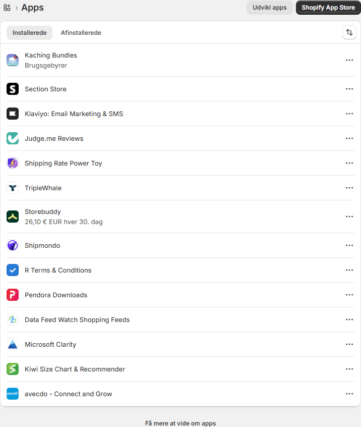 My Shopify app stack — Kaching Bundles, Klaviyo, TripleWhale and more, all installed and running without conflicts