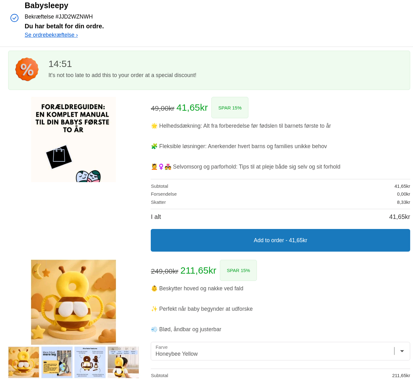 Kaching post-purchase upsell placement showing full screen offer with Add to order button after Shopify checkout