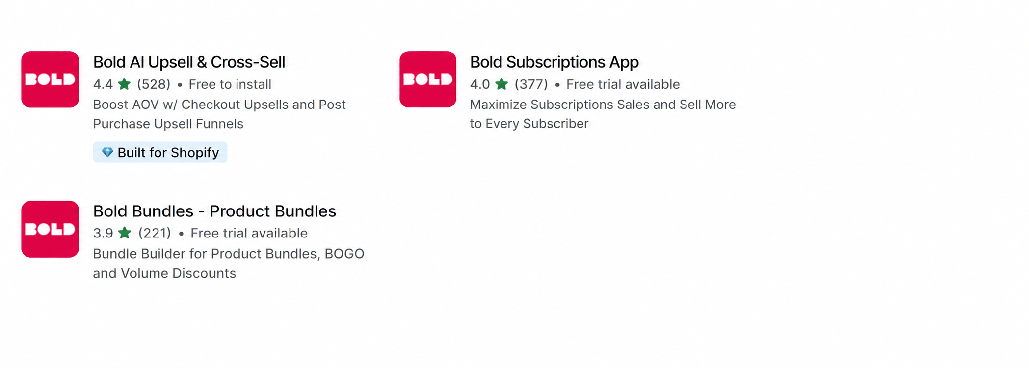 Bold Subscriptions Bold Upsell and Bold Bundles on Shopify App Store