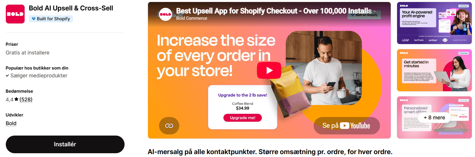 Bold Upsell Shopify App Store listing showing rating and pricing