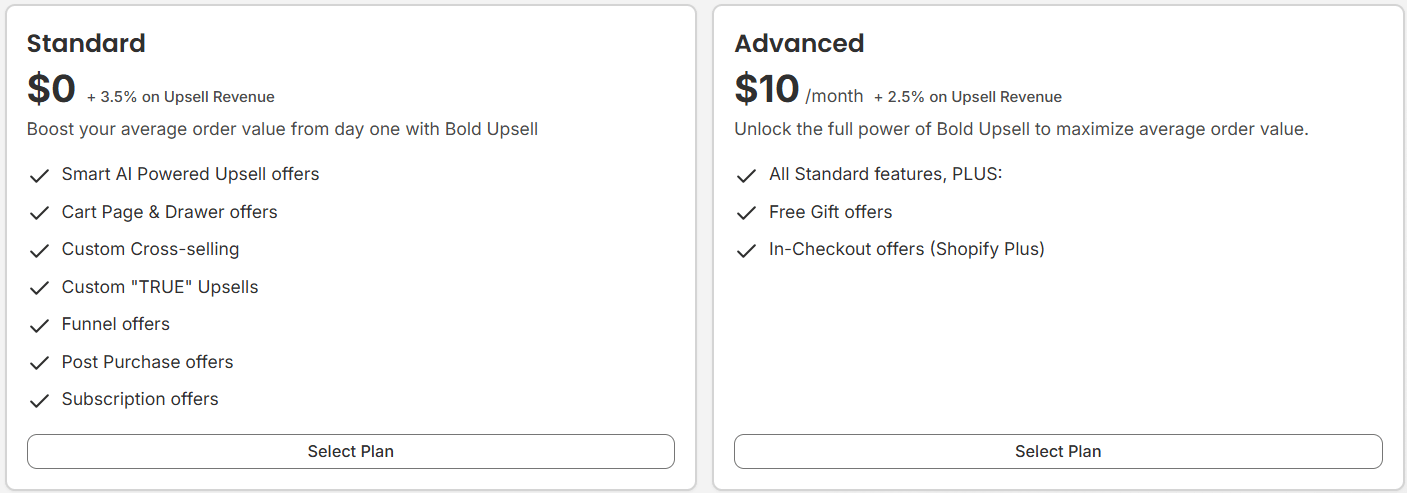Bold Upsell pricing plans