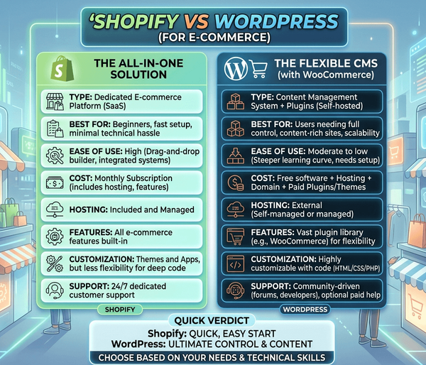 Shopify vs WordPress comparison 2026