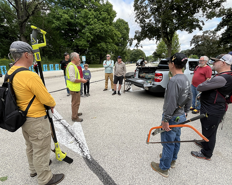 Trail maintenance crew gathers