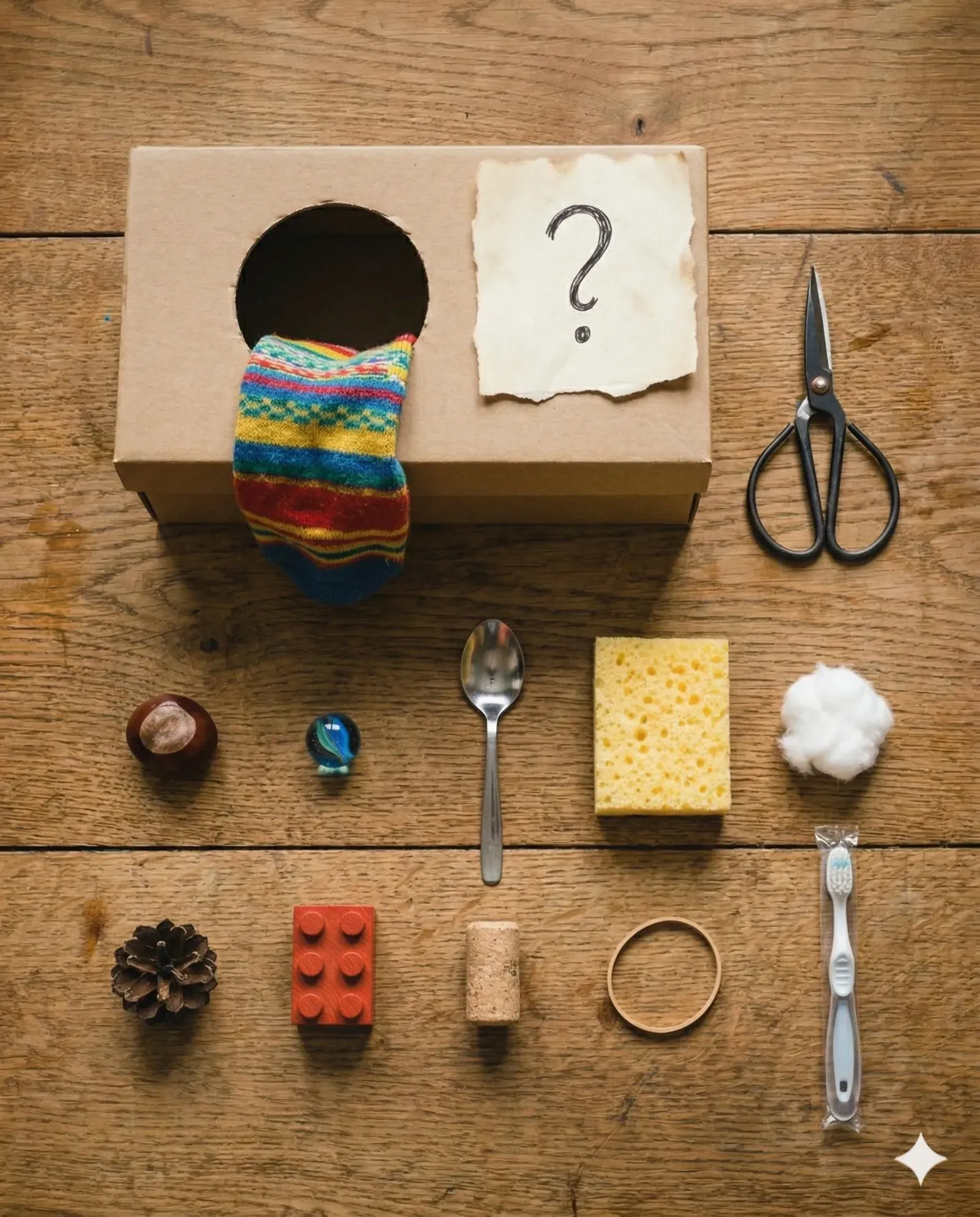 Die Fühlbox — Raten mit geschlossenen Augen — Vorbereitung — mitte