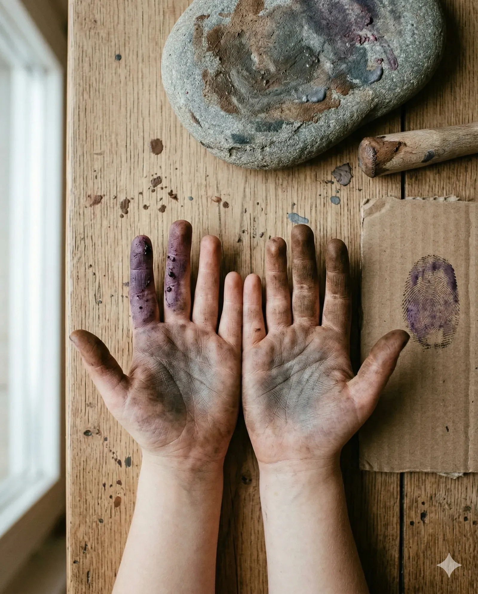 Echte Matschfinger — Malen mit Farben aus der Natur — Kinderhände — mitte