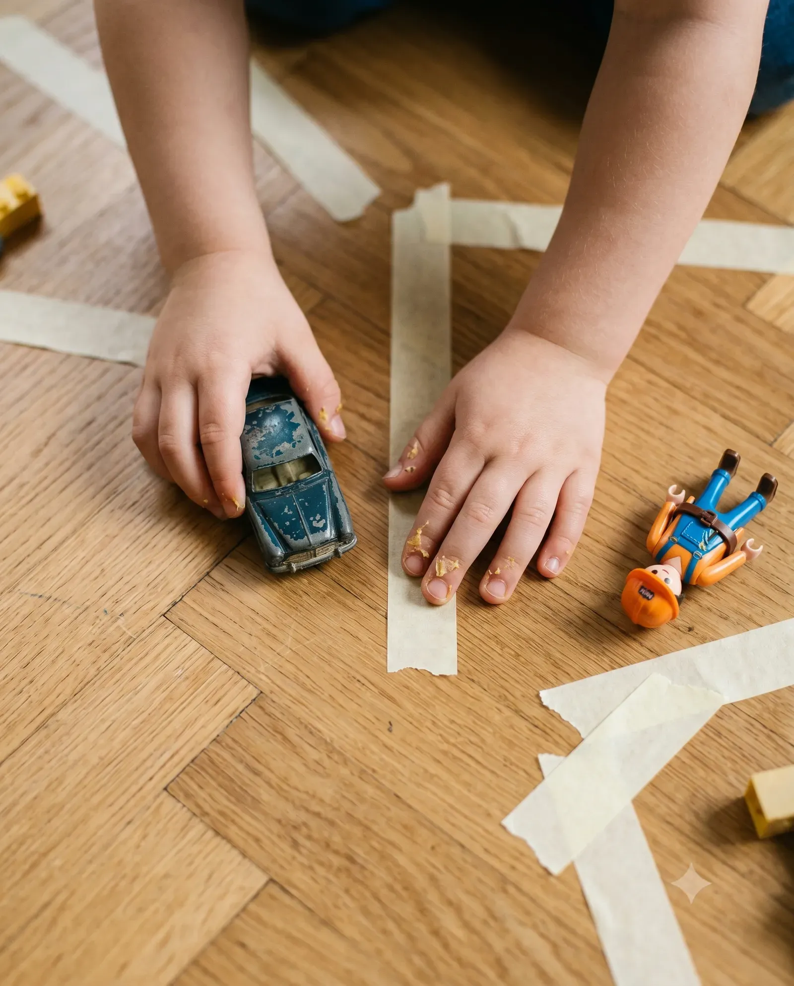 Die Stadt auf dem Boden — Kinderhände — mitte