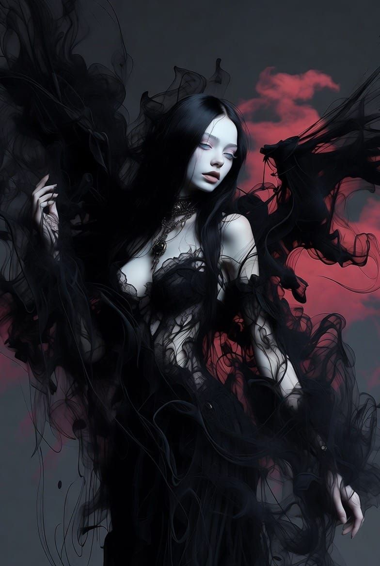 Seraphine in Enigmatic Midnight Veil