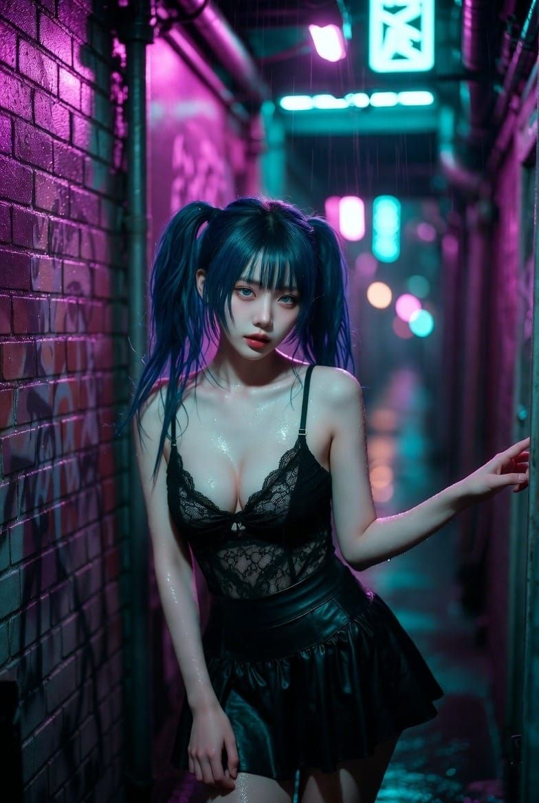 Miranda in Neon Rainfall
