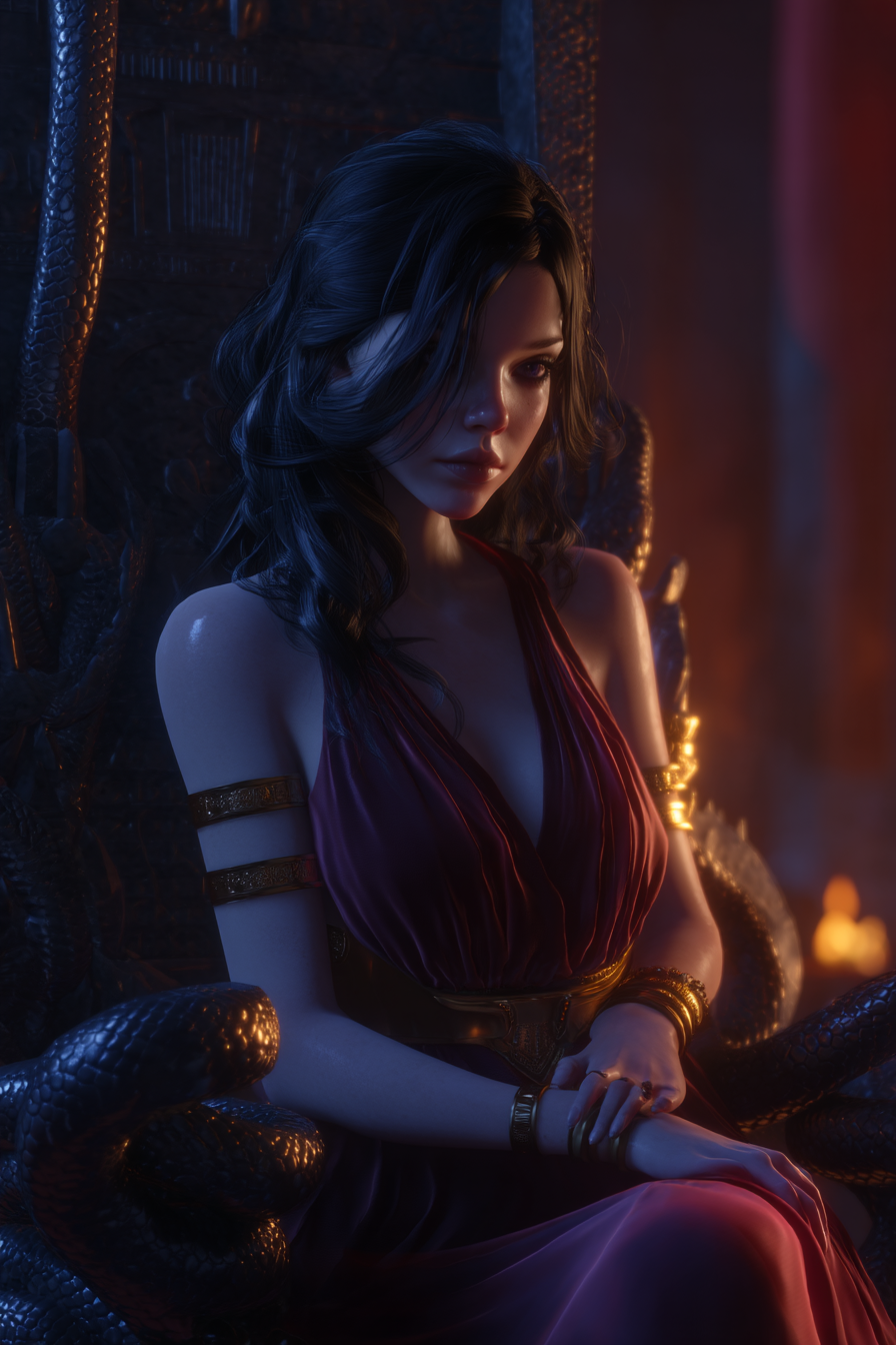 Miranda's Embrace in Crimson Twilight