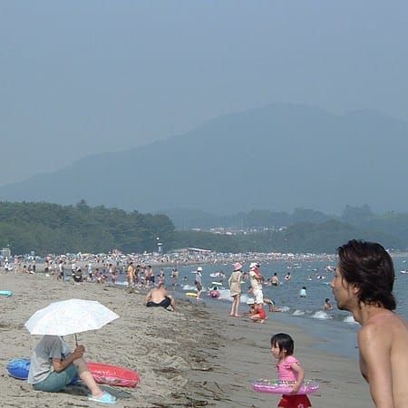 Ein Erinnerungsfoto aus dem Jahr 2004 vom Sandstrand beim inzwischen vom Tsunami zerstörten Kiefernwald von Rikuzentakata.