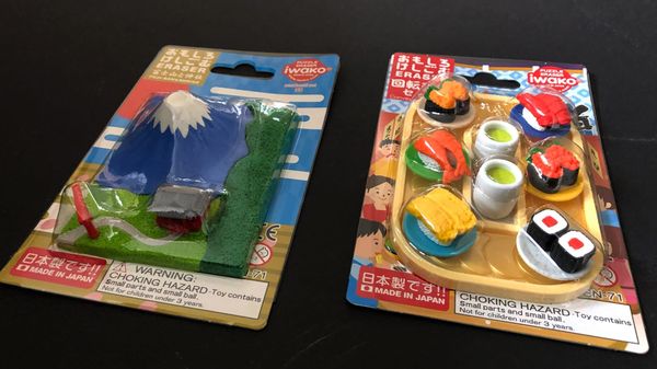 Radiergummi als kleine Kunstwerke.