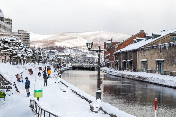 Ein Schneetag in der Stadt Otaru in Hokkaido.